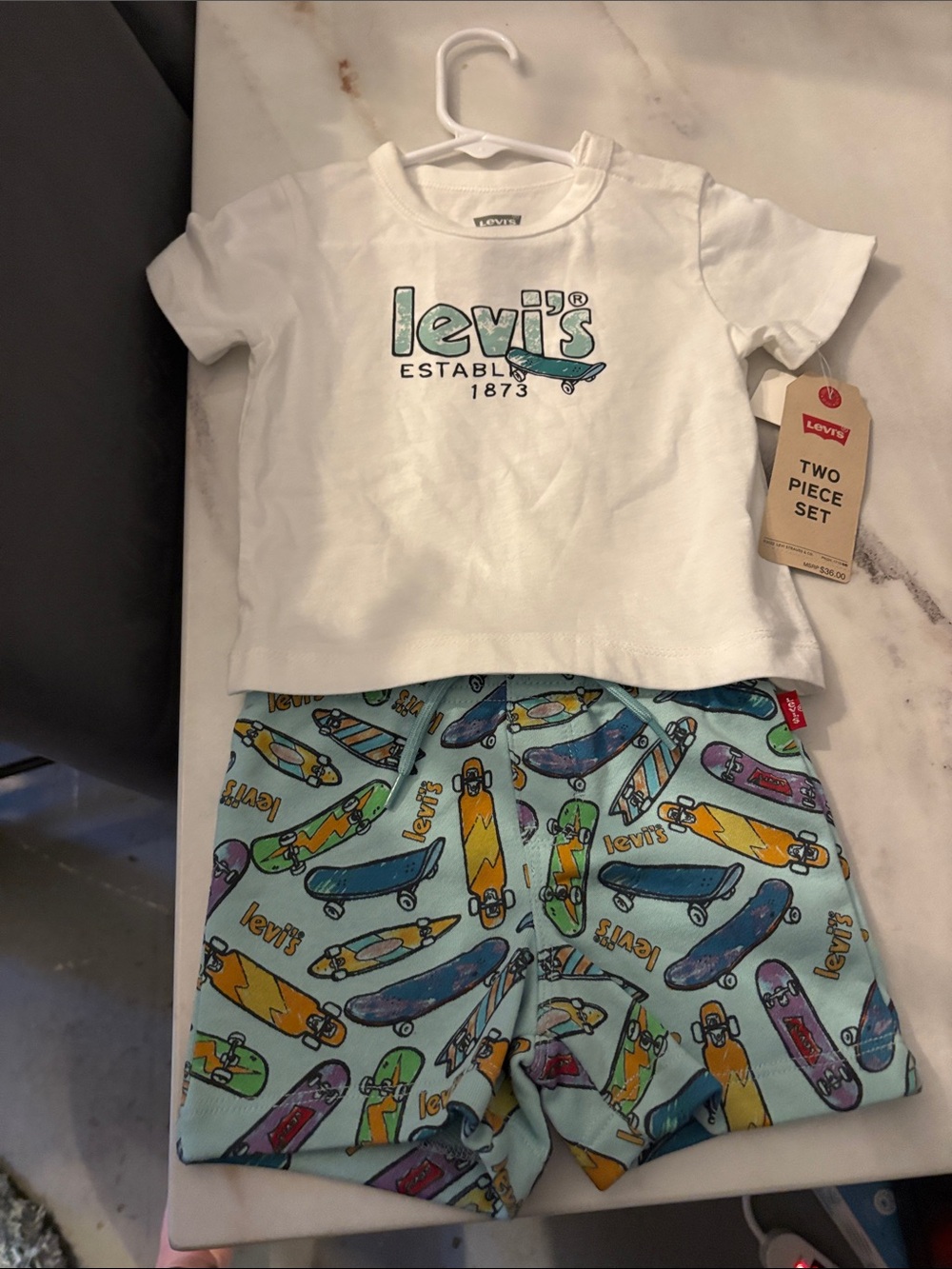 Levi's White Tee with Mint Skateboard Shorts Set